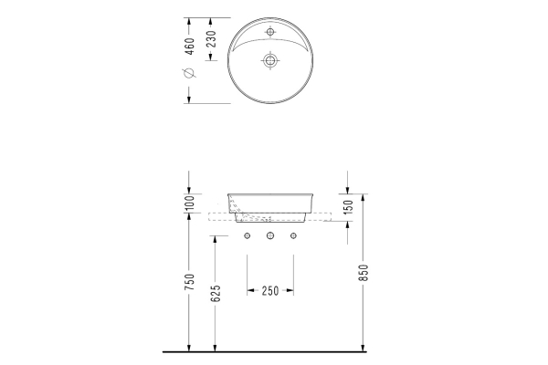 Раковина для установки в столешницу Serel Minimal 46х46 см, круглая, 2058TXS110H