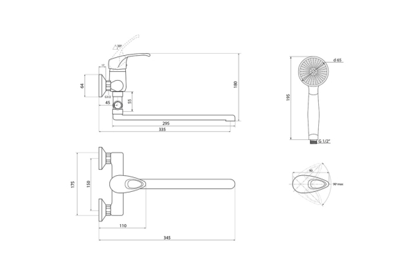 Смеситель для ванны Славен СЛ-ОД-Р31 с поворотным изливом, кнопочный, комплект, одноручный. Р31