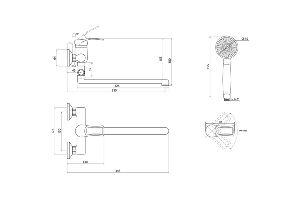 Смеситель для ванны Славен СЛ-ОД-Ц31 с поворотным изливом, переключатель флажковый, комплект, одноручный. Ц31