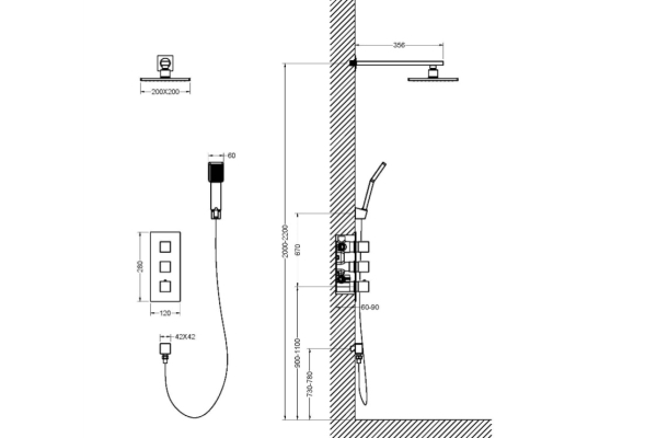 Душевая система Timo Tetra-thermo с термостатом встраиваемая матовый черный SX-0179/03SM