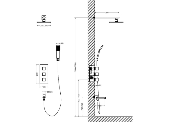 Душевая система Timo Tetra-thermo с термостатом 3-х режимная SX-0199/00SM