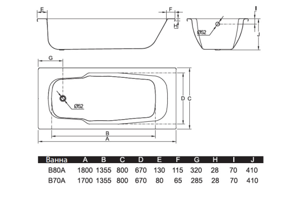 Стальная ванна BLB Atlantica, 180х80, с отверстиями для ручек