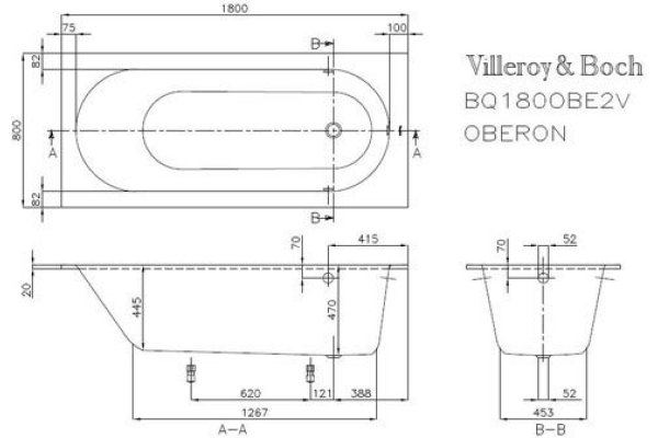 Ванна квариловая Villeroy&Boch Oberon 180х80 с ножками