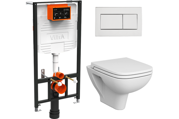 Комплект Vitra S20 L-box: унитаз подвесной безободковый, микролифт, инсталляция с кнопкой хром