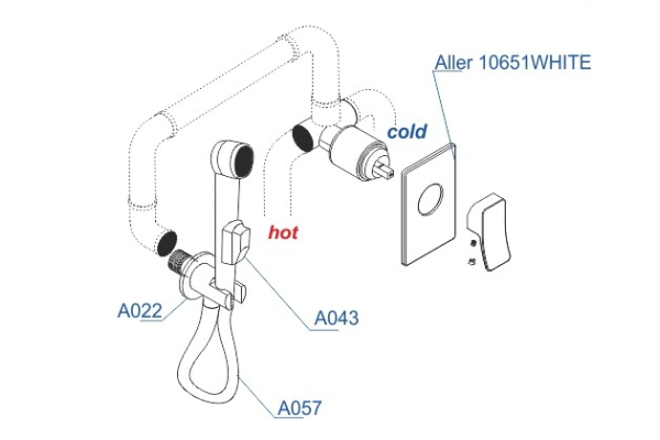 Комплект WasserKraft для биде со шлангом 120 см встраиваемый A010657WHITE