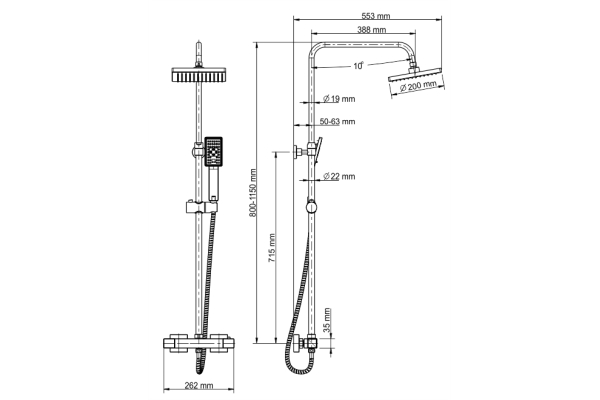 Душевая система WasserKraft с термостатическим смесителем A15502 Thermo