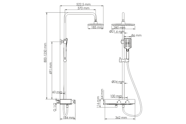 Душевая система WasserKraft с термостатическим смесителем A11301 Thermo