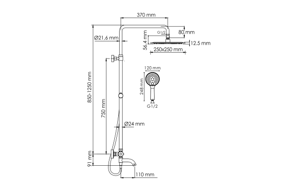 Душевая система WasserKraft с термостатическим смесителем A188.256.207.PG Thermo