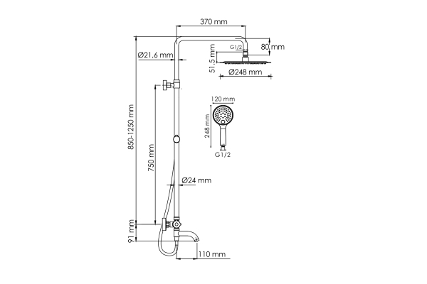 Душевая система WasserKraft с термостатическим смесителем A188.208.207.PG Thermo