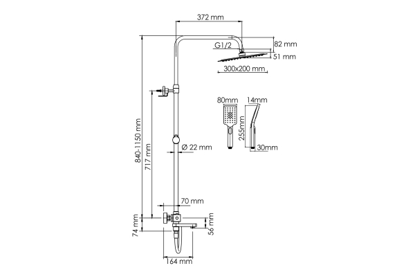 Душевая система WasserKraft с термостатическим смесителем A199.069.126.087.CH Thermo