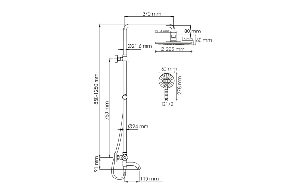 Душевая система WasserKraft с термостатическим смесителем A188.067.059.WM Thermo