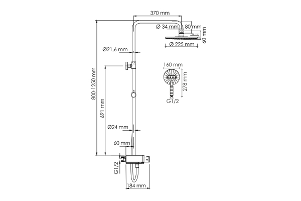 Душевая система WasserKraft с термостатическим смесителем A113.067.059.CH Thermo