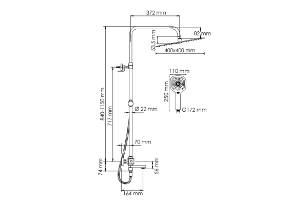 Душевая система WasserKraft с термостатическим смесителем A199.119.065.010.CH Thermo