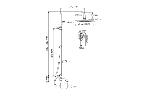 Душевая система WasserKraft с термостатическим смесителем A188.067.058.WM Thermo