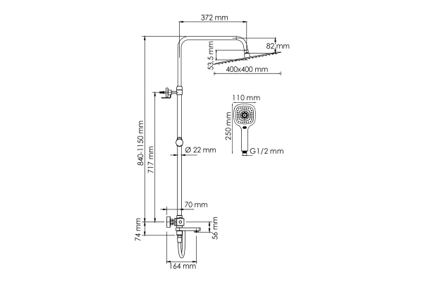 Душевая система WasserKraft с термостатическим смесителем A199.119.065.087.CH Thermo