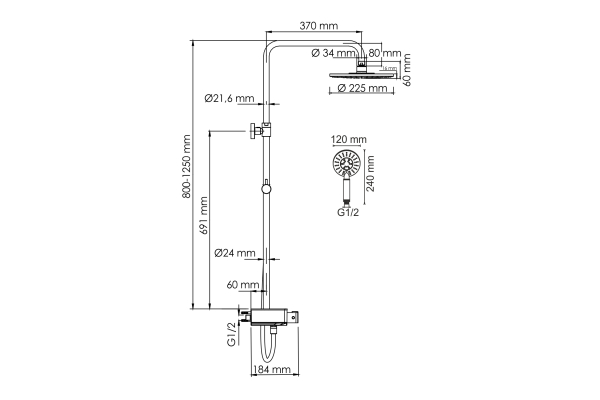 Душевая система WasserKraft с термостатическим смесителем A113.067.058.CH Thermo