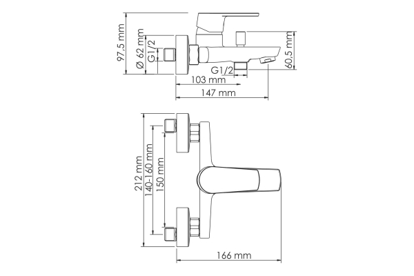 Смеситель WasserKraft Dill для ванны с коротким изливом 6101