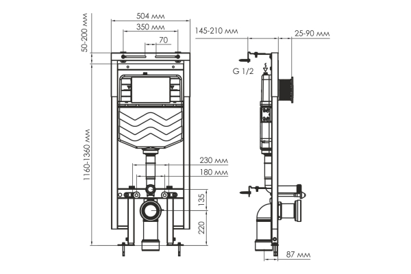 Система инсталляции WasserKraft для унитазов Dinkel 58TLT.010.ME.MG04