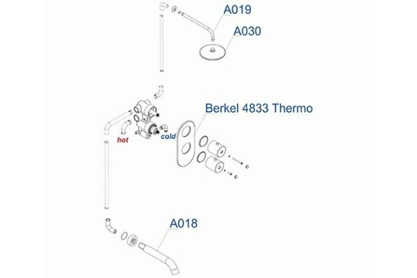 Комплект WasserKraft для ванны с изливом и верхней душевой насадкой встраиваемый A15030 Thermo