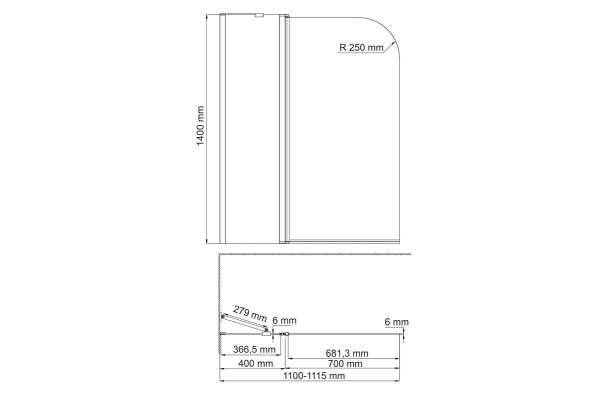 Шторка на ванну WasserKraft Leine стеклянная 35P02-110 Fixed