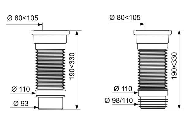 Труба для унитаза Wirquin гофрированная армированная L190-330 мм, D110 мм, Push-Fit