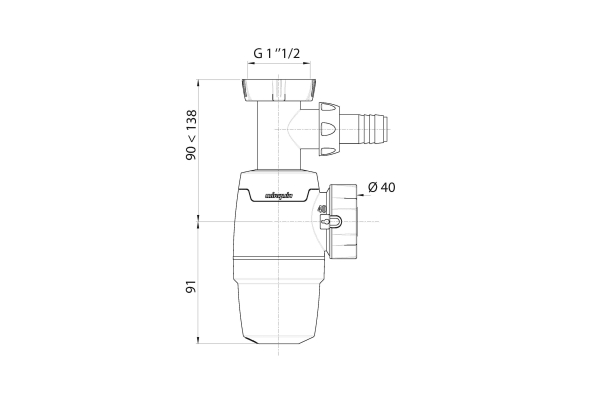 Сифон Wirquin Neo 1½ х 40 мм для мойки без выпуска с отводом для стиральной или посудомоечной машины