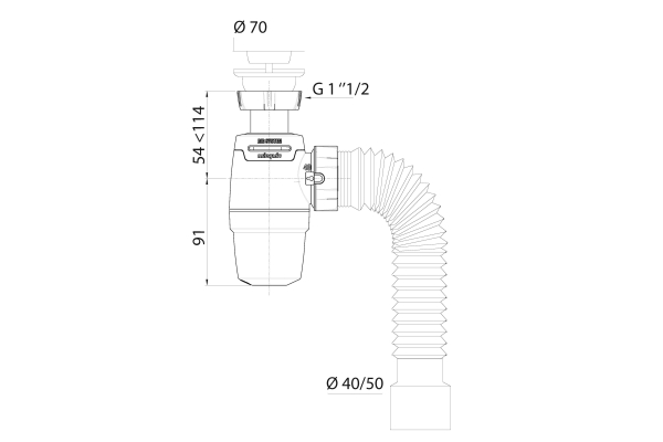 Сифон Wirquin Neo Air для раковины с выпуском 1½ х 40 мм и с гофротрубой L800 мм, 40х40/50 мм
