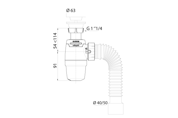 Сифон Wirquin Neo Air для раковины с выпуском 1¼ х 40 мм и с гофротрубой L800 мм, 40х40/50 мм