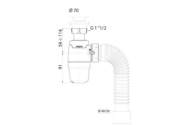Сифон Wirquin Neo для раковины с выпуском 1½ х 40 мм и гофротрубой L800 мм, 40х40/50 мм