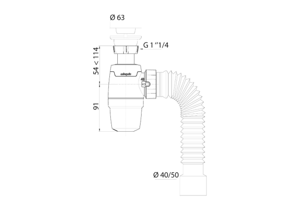 Сифон Wirquin Neo для раковины с выпуском 1¼ х 40 мм и с гофротрубой L800 мм, 40х40/50 мм