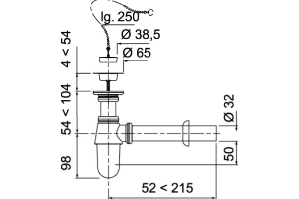 Сифон Wirquin Sl213 1¼ x 32 мм для раковины с латунным хромированным выпуском, с цепочкой