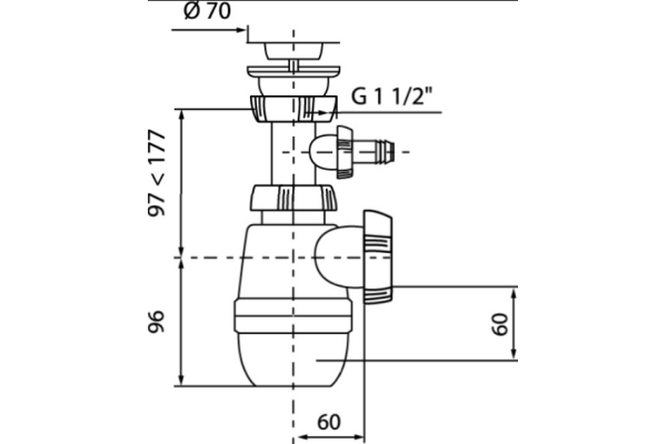 Сифон Wirquin Минор для раковины с выпуском 1½ х 40 мм с отводом