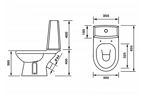 Унитаз-компакт Оскольская керамика Леда Премиум сиденье с микролифтом, косой выпуск, нижний подвод