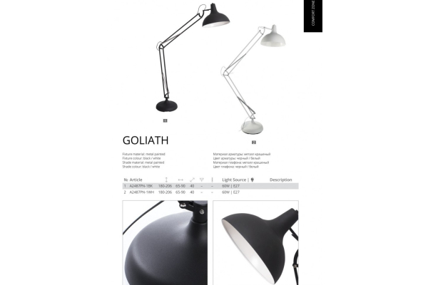 Торшер напольный Arte Lamp Goliath A2487PN-1WH