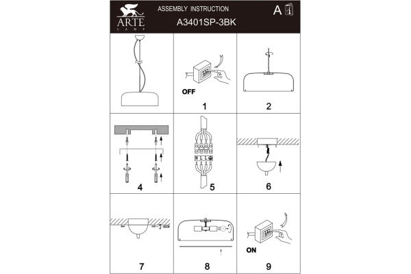 Подвесной светильник Arte Lamp Paleolus A3401SP-3BK
