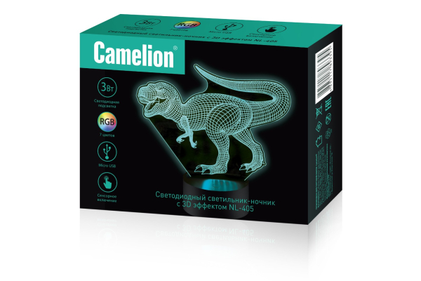 Детский ночник Camelion Динозавр NL-405, с эффектом объёмного изображения