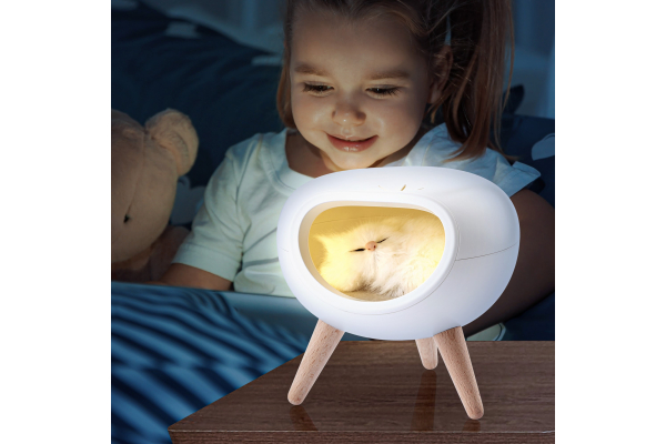 Детский ночник светильник светодиодный Эра Котик белый 1W 1337