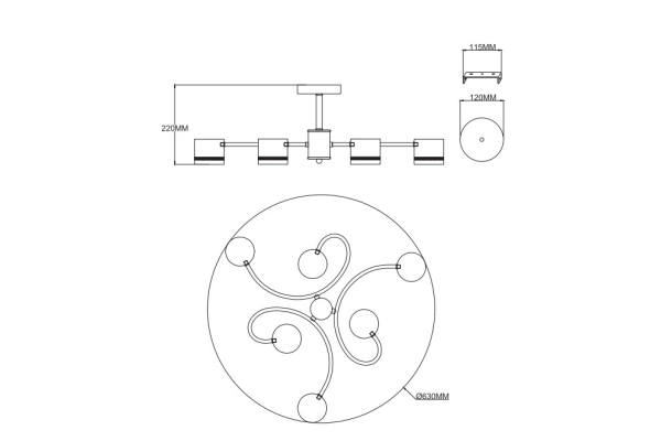 Люстра Schaffner Unione 4495-6, цвет черный, 6хGX53/15Вт