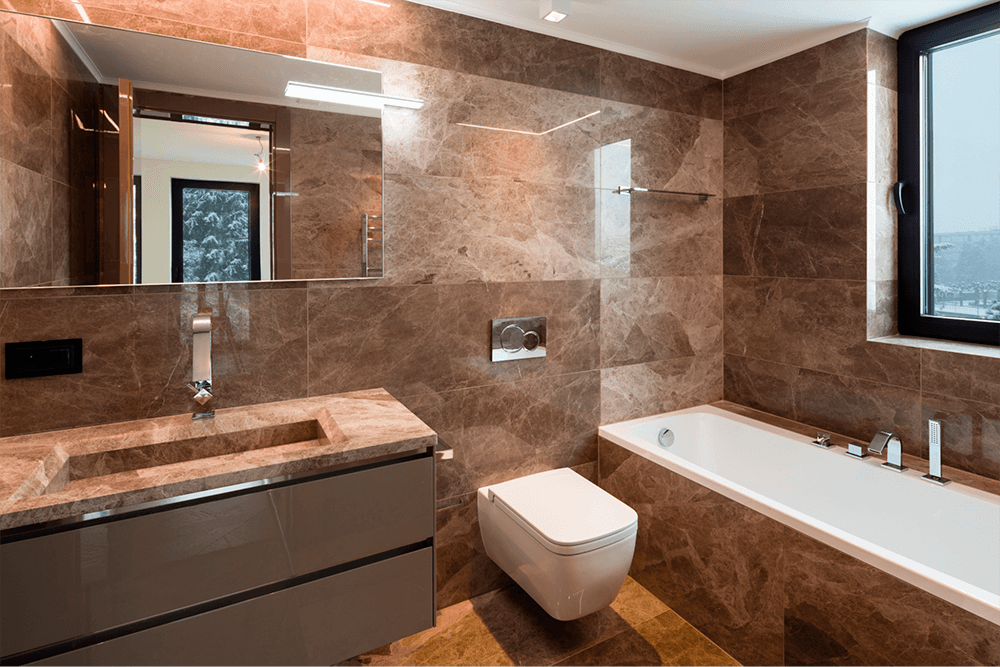 Дизайн ванной комнаты плитка коричневого цвета (74 фото)