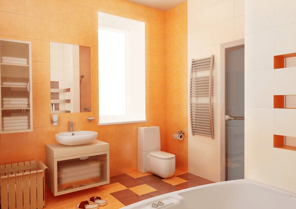Оранжевая плитка в дизайне ванной комнаты