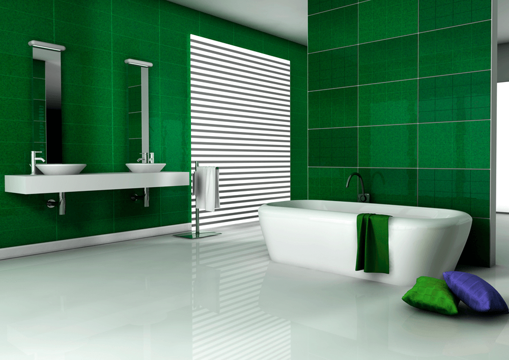 Зеленая плитка в дизайне ванной комнаты - 1