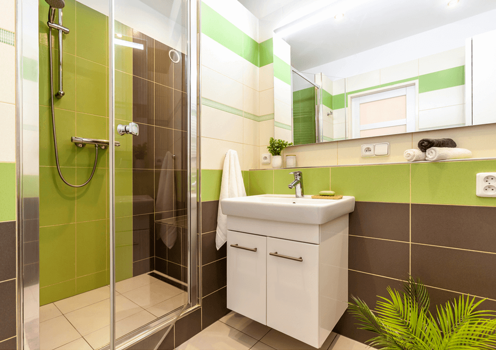 Зеленая плитка в дизайне ванной комнаты - 2