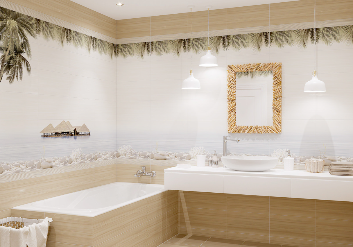 Декор Del Mare с тропическим пейзажем в ванной