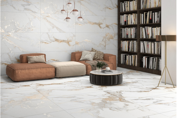 Гостиная с диваном и книжной полкой