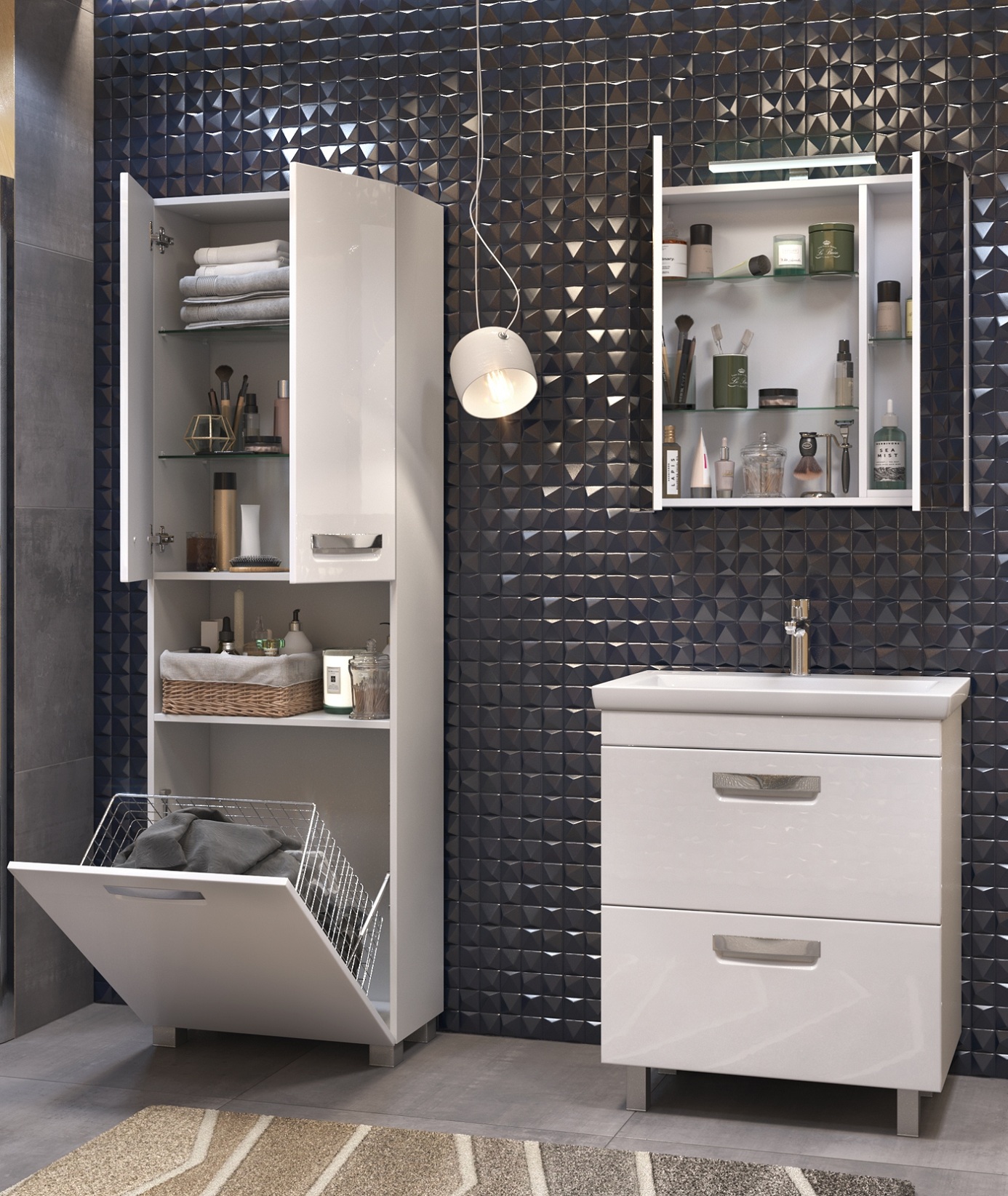 пенал для ванной с корзиной 60